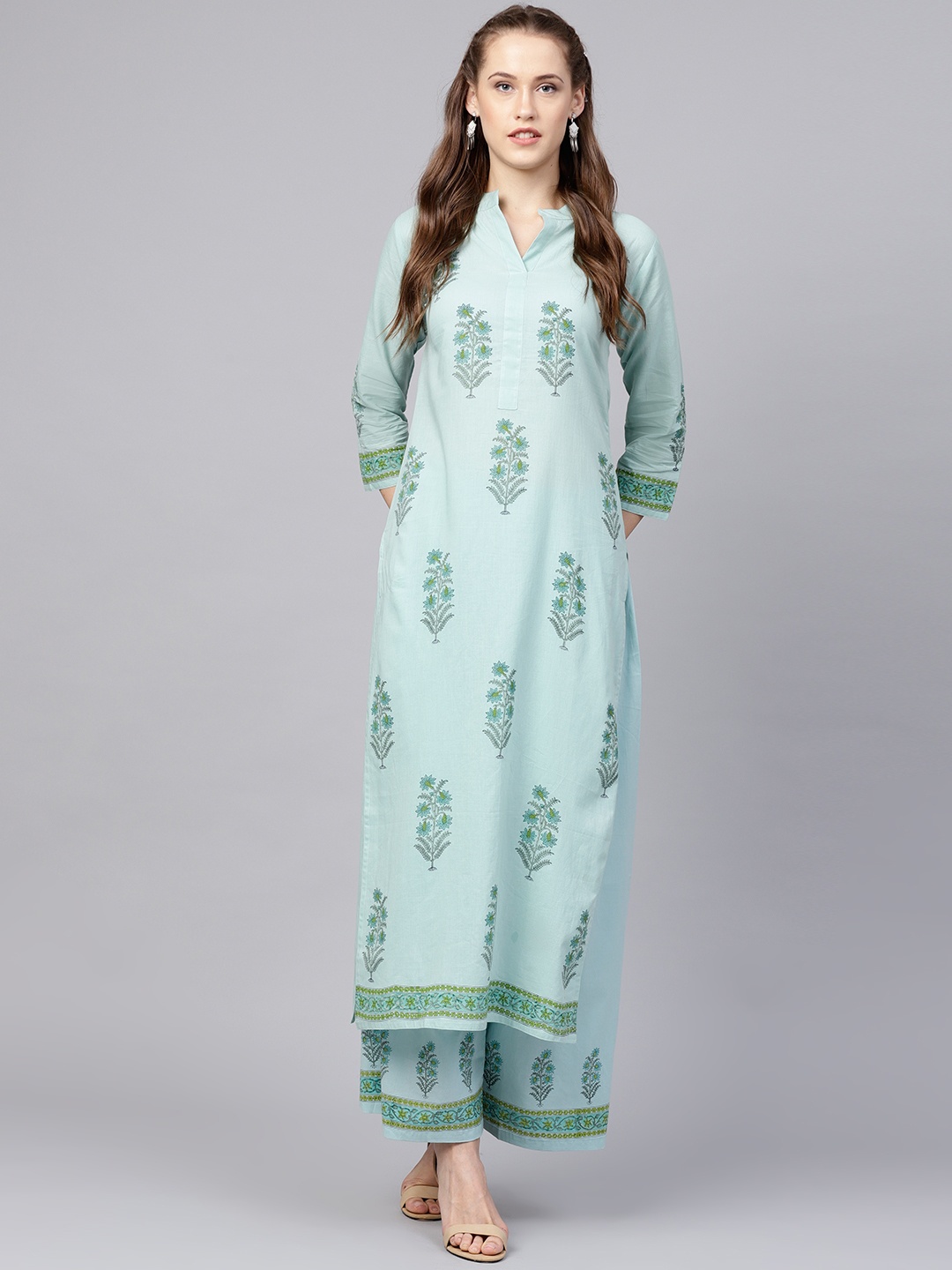 

Nayo Women Green Printed Kurta with Palazzos