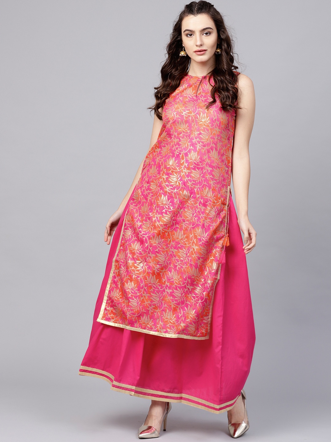 

Nayo Women Pink Printed Kurta with Skirt