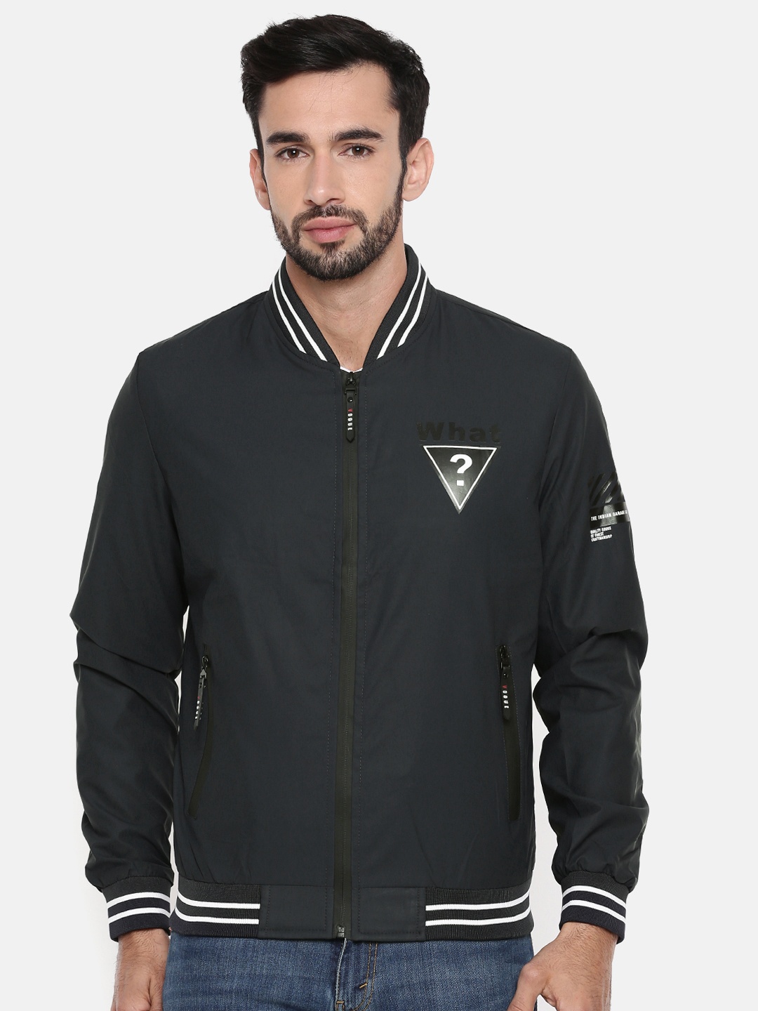 

The Indian Garage Co Men Navy Blue Solid Lightweight Bomber