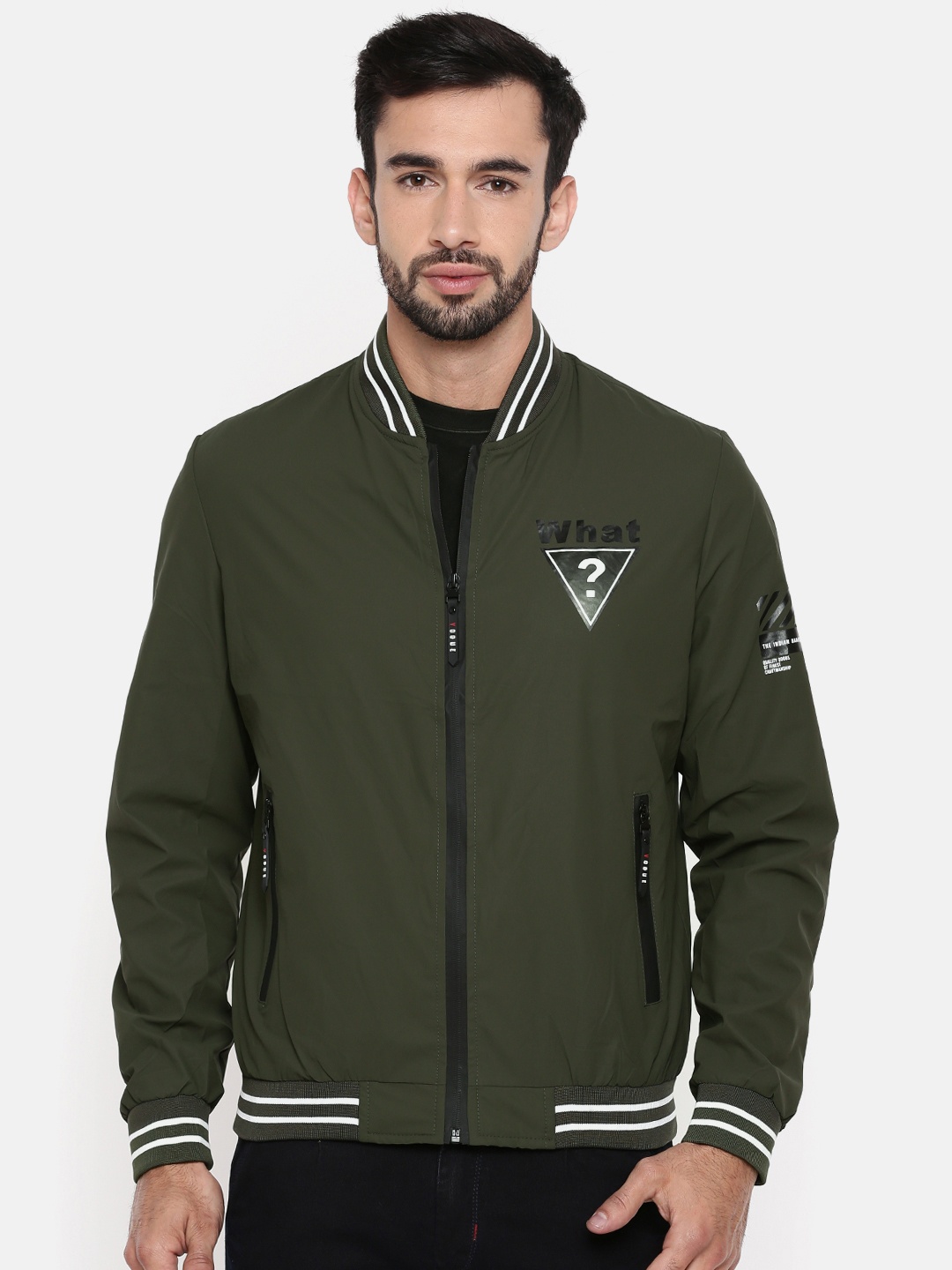 

The Indian Garage Co Men Olive Green Solid Bomber