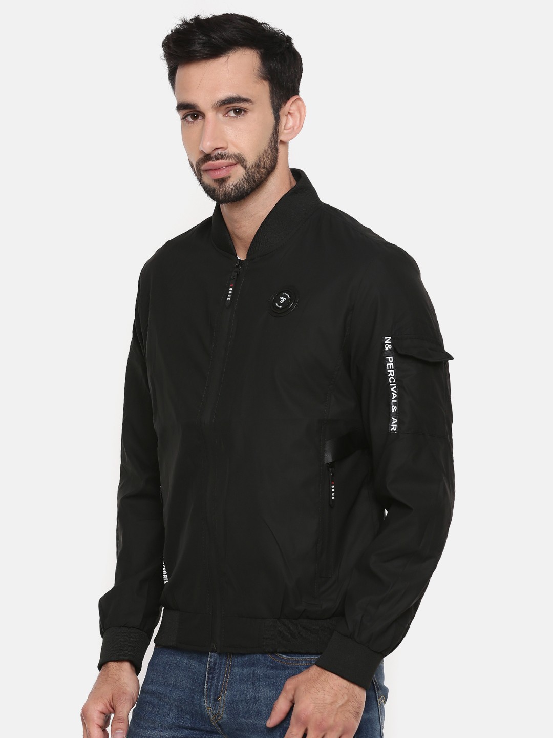 

The Indian Garage Co Men Black Solid Lightweight Bomber