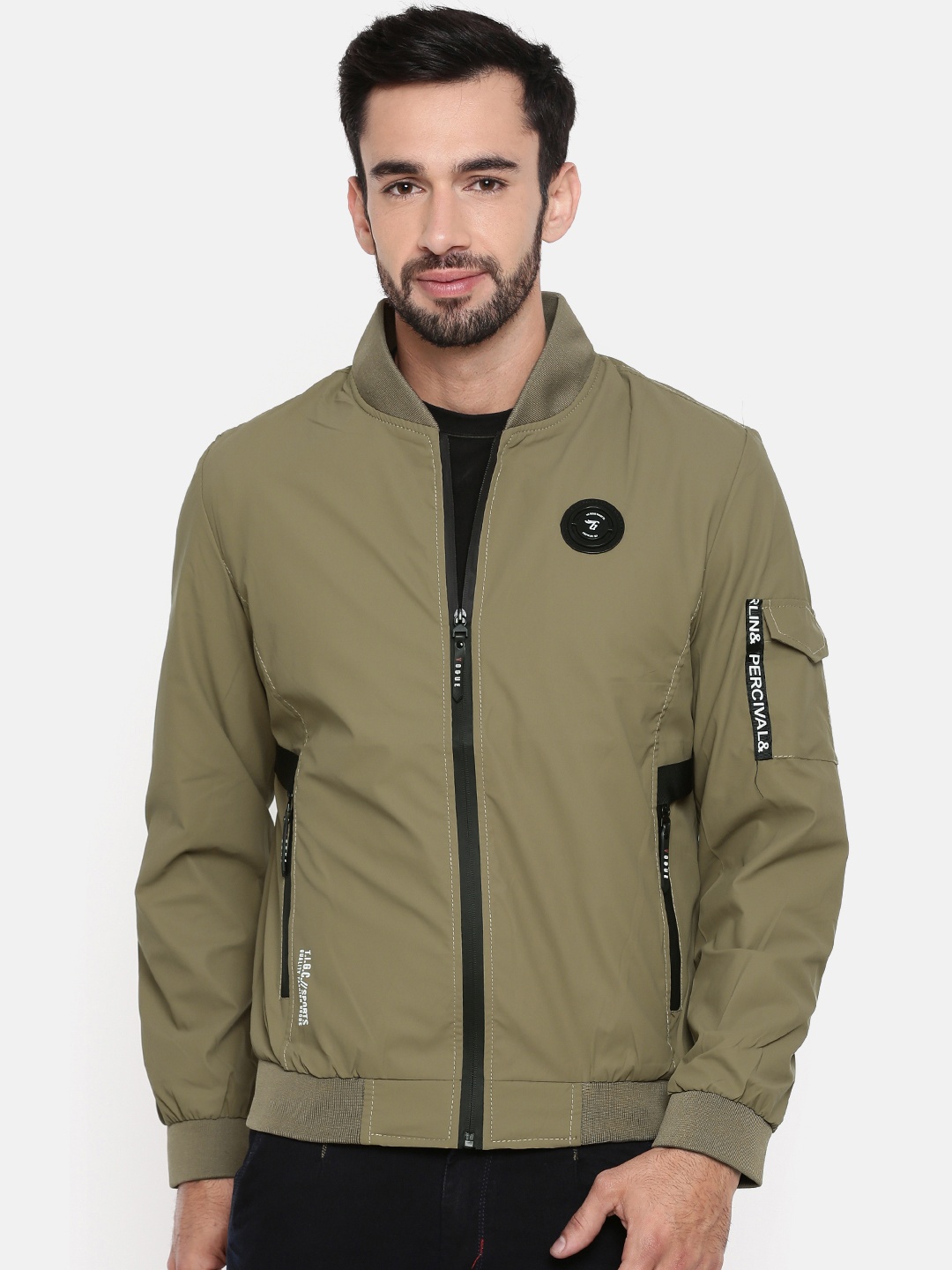 

The Indian Garage Co Men Khaki Solid Windcheater Bomber Jacket