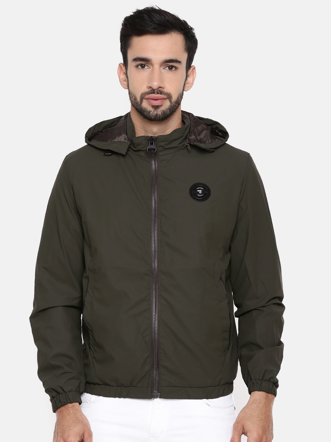 

The Indian Garage Co Men Olive Green Solid Lightweight Tailored Jacket