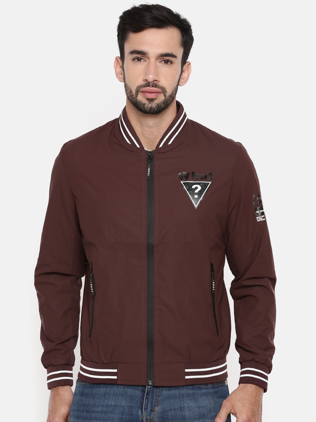 

The Indian Garage Co Men Maroon Solid Lightweight Bomber