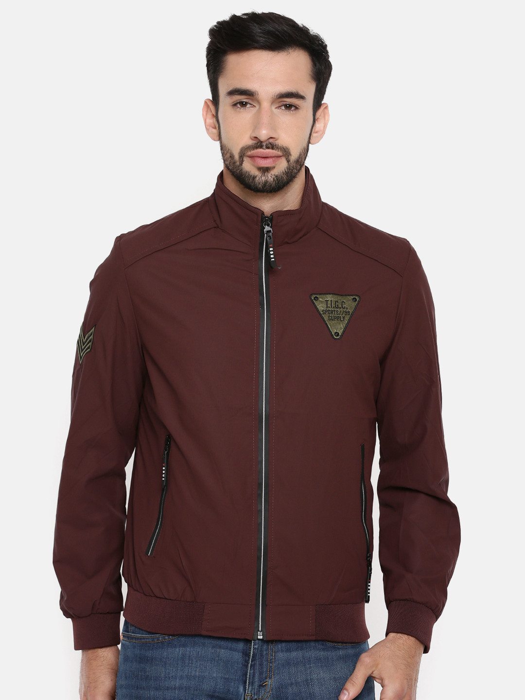 

The Indian Garage Co Men Maroon Solid Lightweight Tailored Jacket