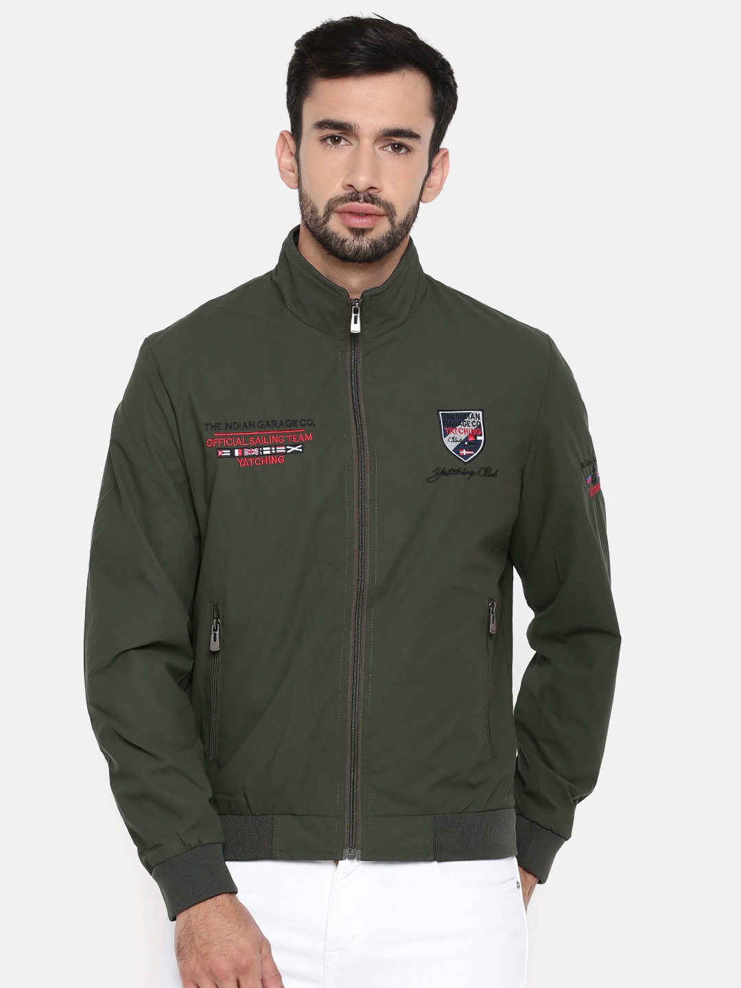 

The Indian Garage Co Men Green Solid Lightweight Bomber Jacket