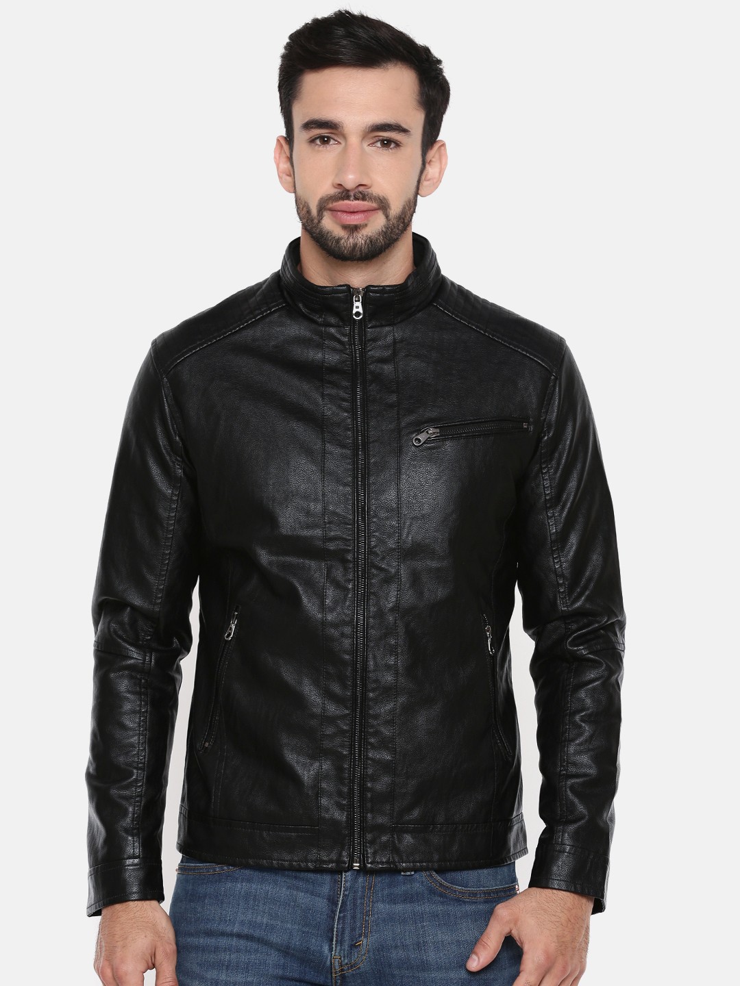 

The Indian Garage Co Men Black Solid Biker Jacket