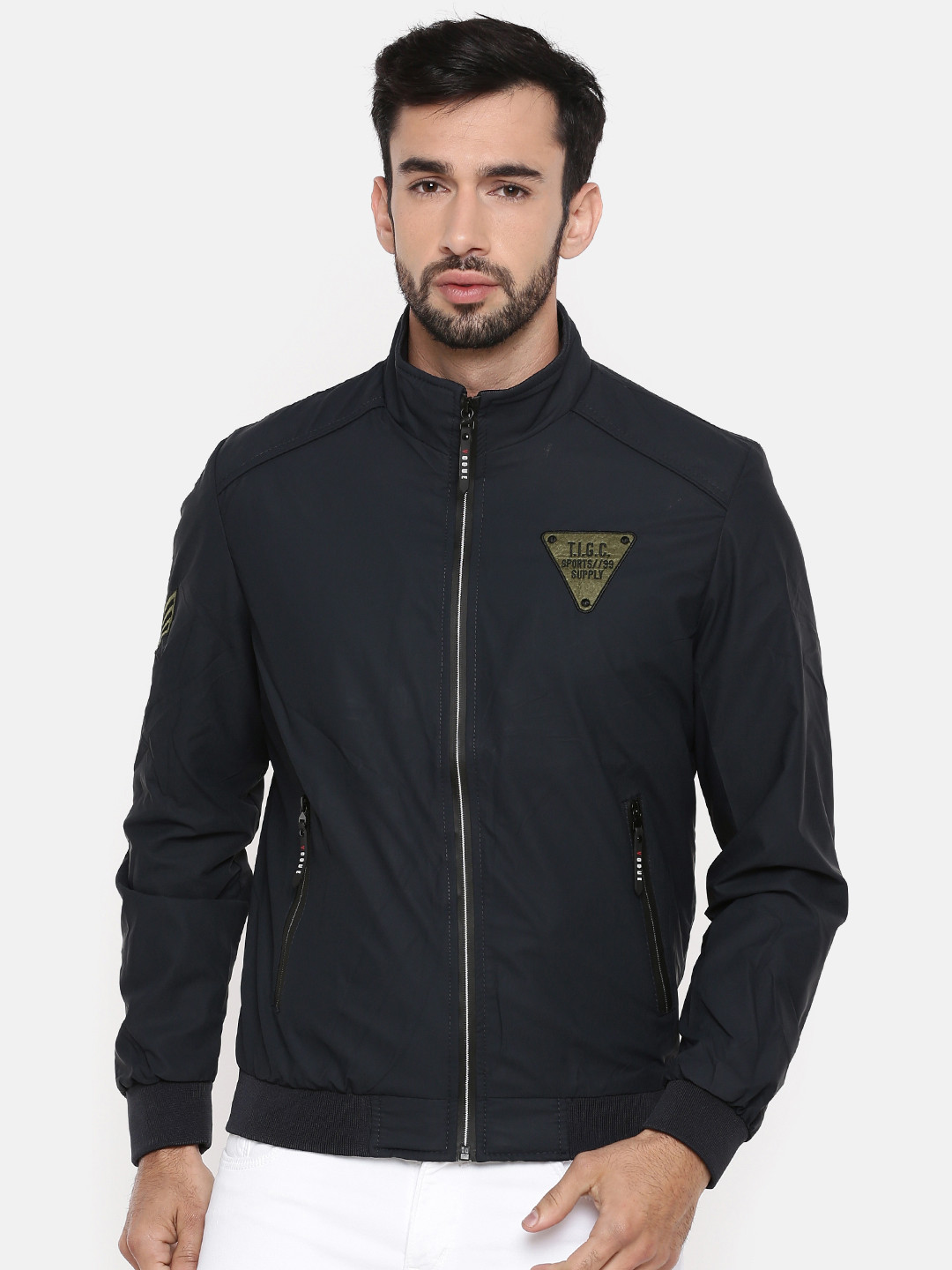 

The Indian Garage Co Men Black Solid Lightweight Bomber Jacket