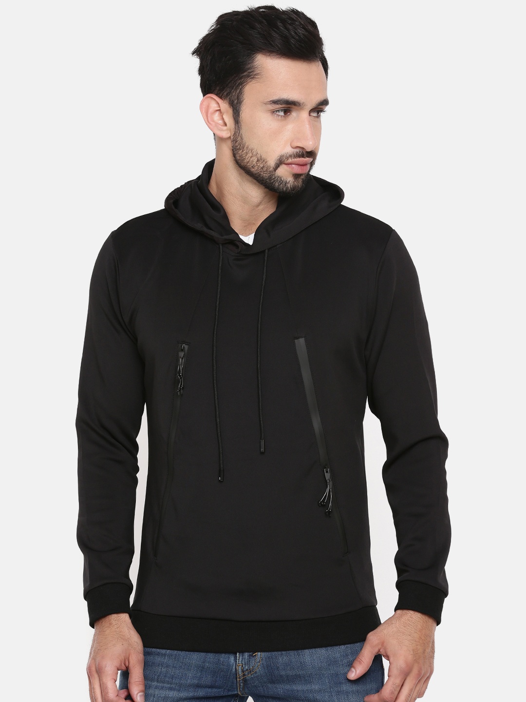 

The Indian Garage Co Men Black Solid Hooded Sweatshirt