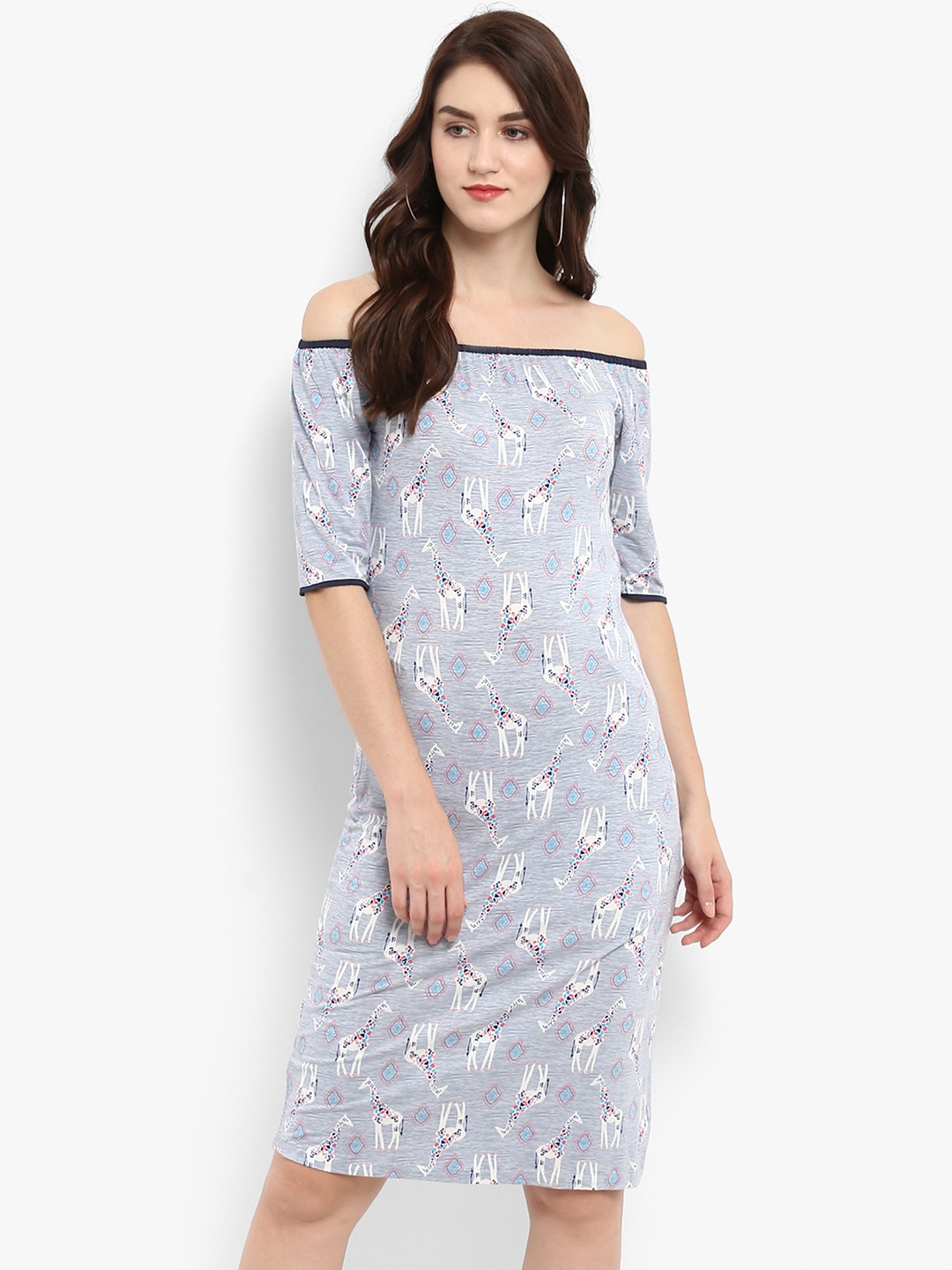 

Zima Leto Women Grey Printed Sheath Dress