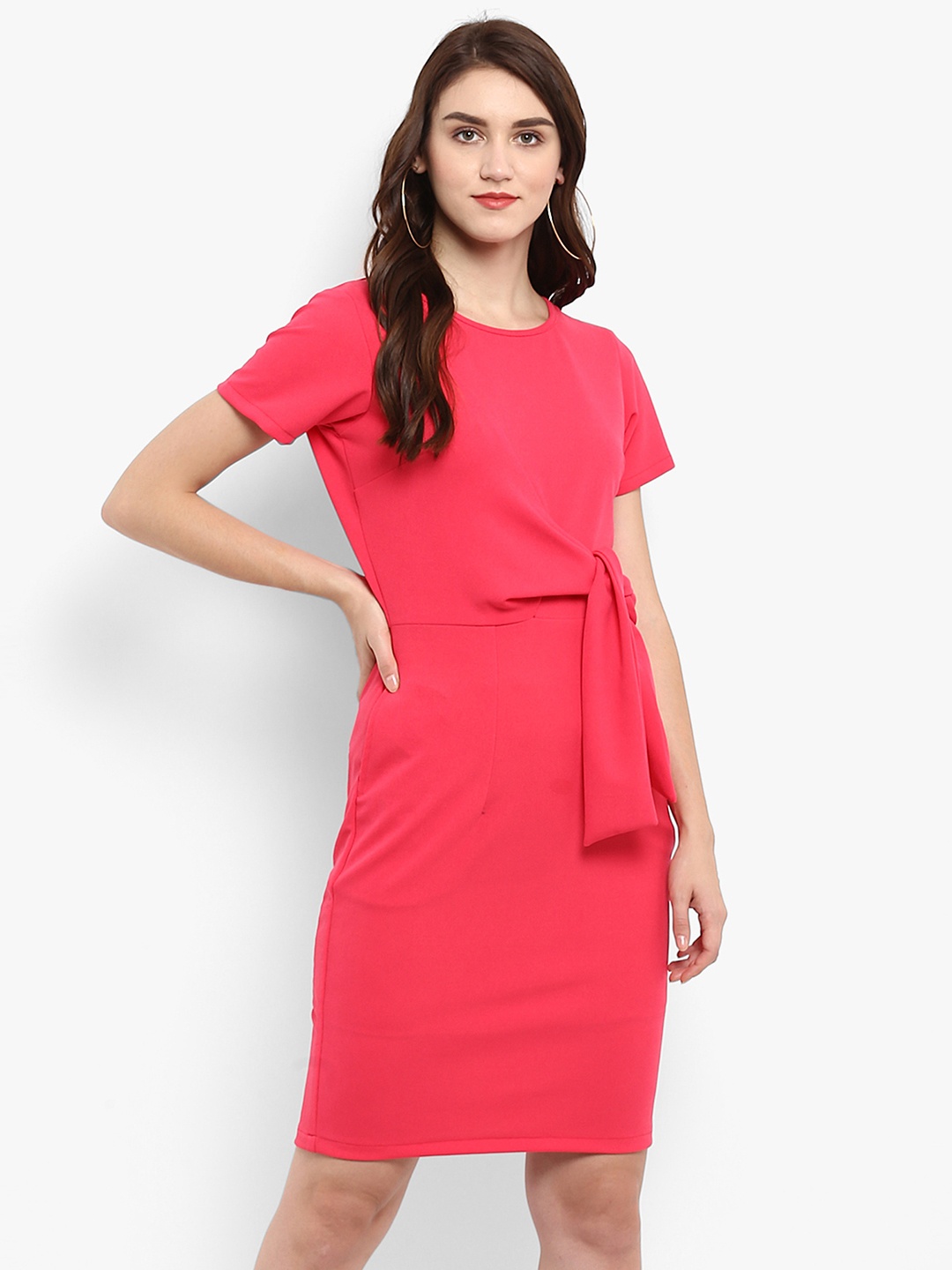 

Zima Leto Women Pink Solid Sheath Dress