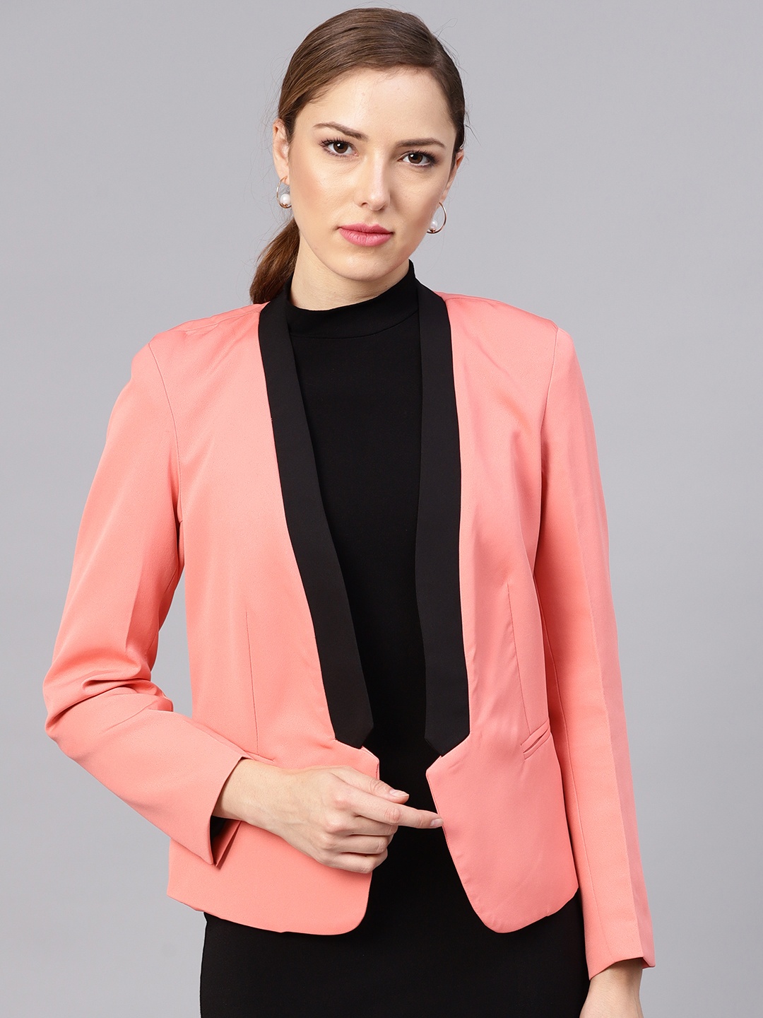 

Zima Leto Women Peach Coloured Front Open Solid Casual Blazer