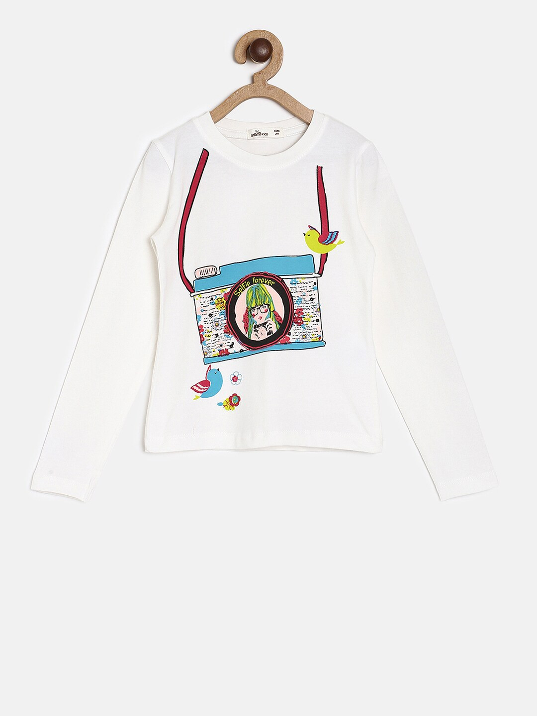 

Adams kids Girls White Printed Round Neck T-shirt