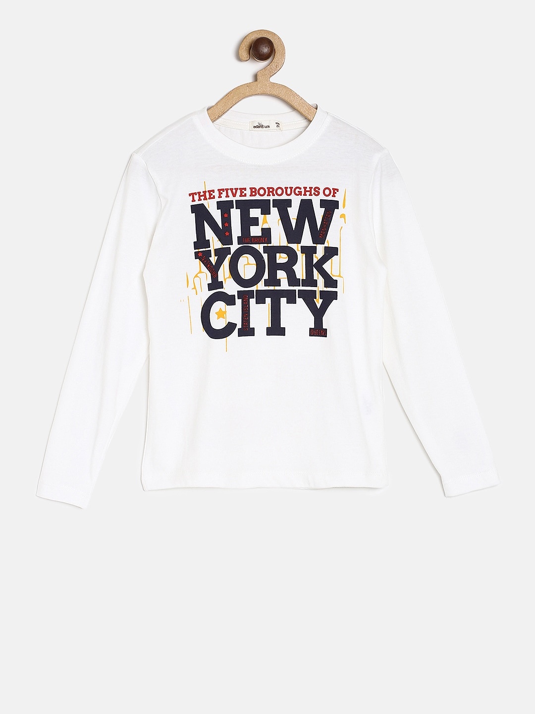 

Adams kids Boys White Printed Round Neck T-shirt