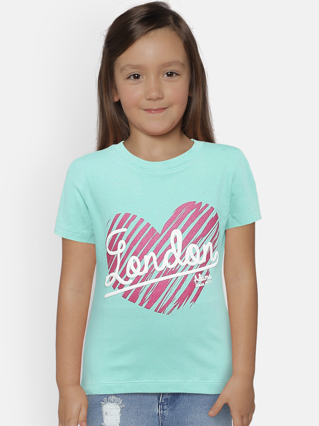

Adams kids Girls Sea Green Printed Round Neck T-shirt