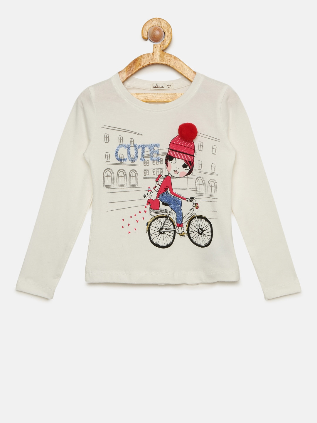 

Adams kids Girls Off-White Printed Round Neck T-shirt