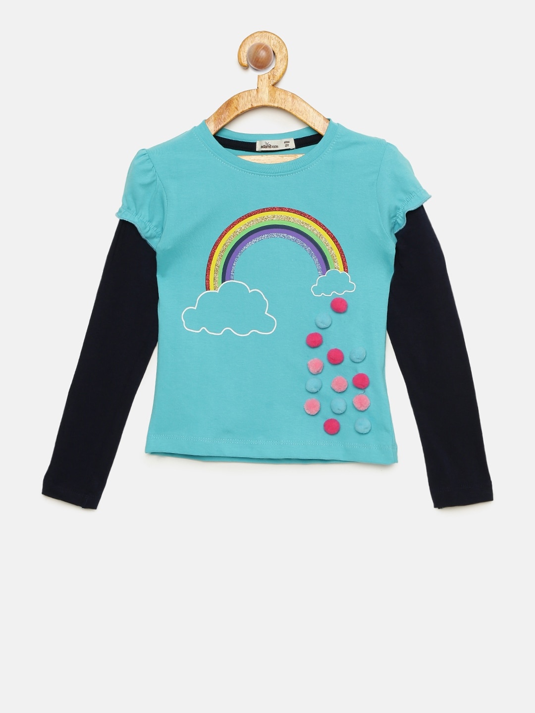 

Adams kids Girls Blue Printed Round Neck T-shirt