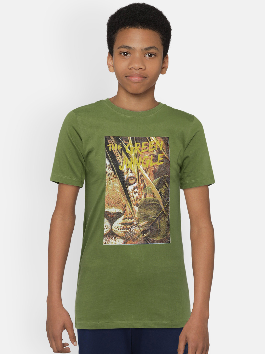 

Adams kids Boys Olive Green Printed Round Neck T-shirt