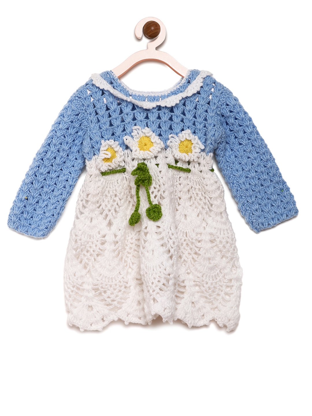 

CHUTPUT Girls White Self Design Woollen Fit and Flare Dress