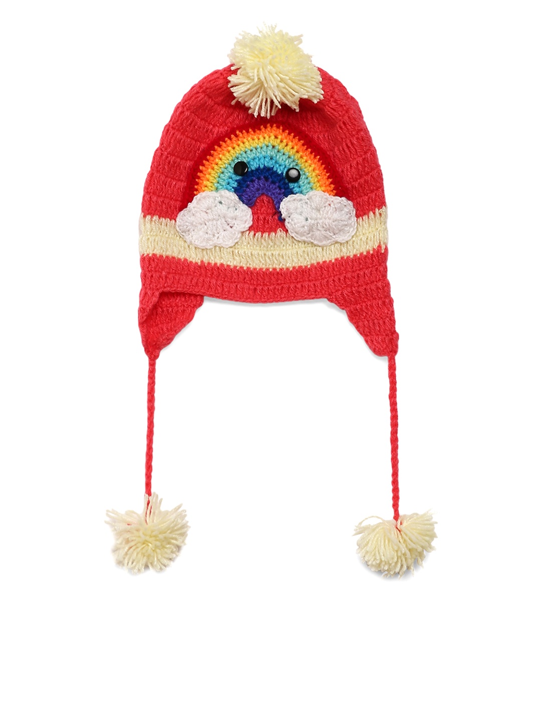 

CHUTPUT Unisex Red & Multicoloured Self Design Beanie