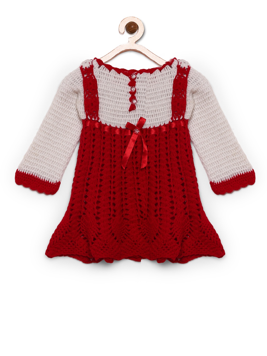 

CHUTPUT Girls Red Colourblocked Woollen A-Line Dress
