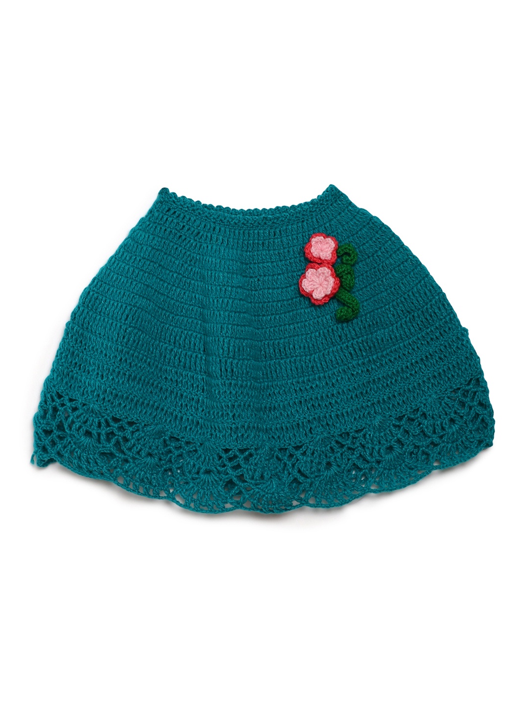 

CHUTPUT Girls Teal Woollen Self Design Poncho