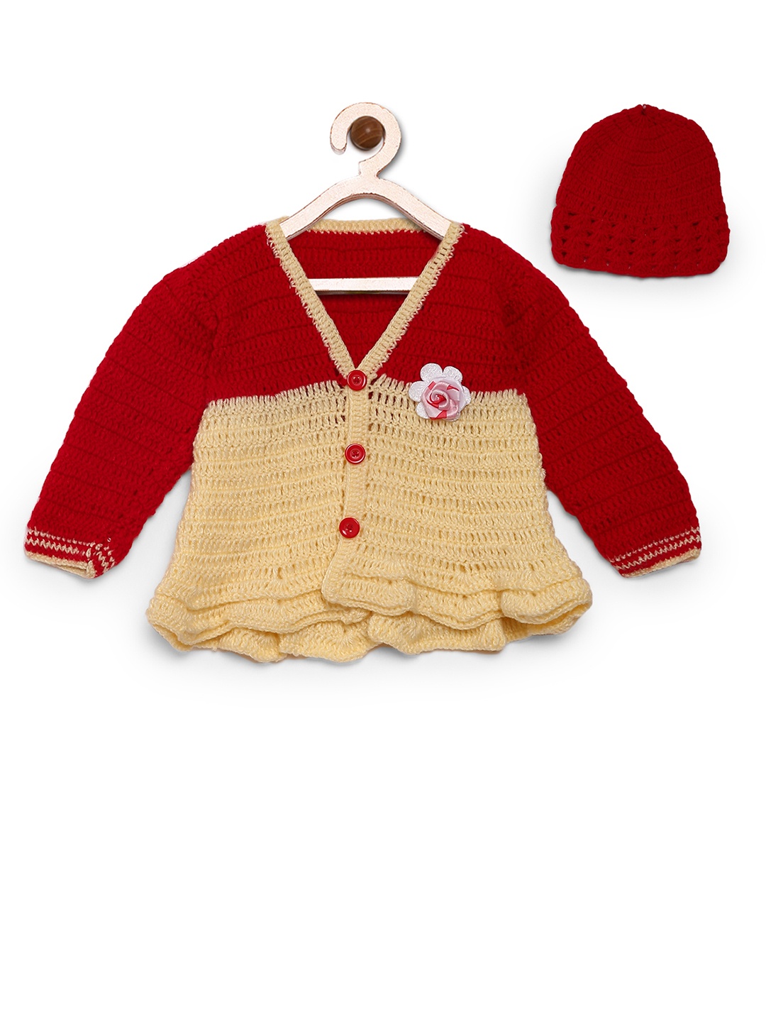 

CHUTPUT Girls Red Woollen Self Design Fit and Flare Dress