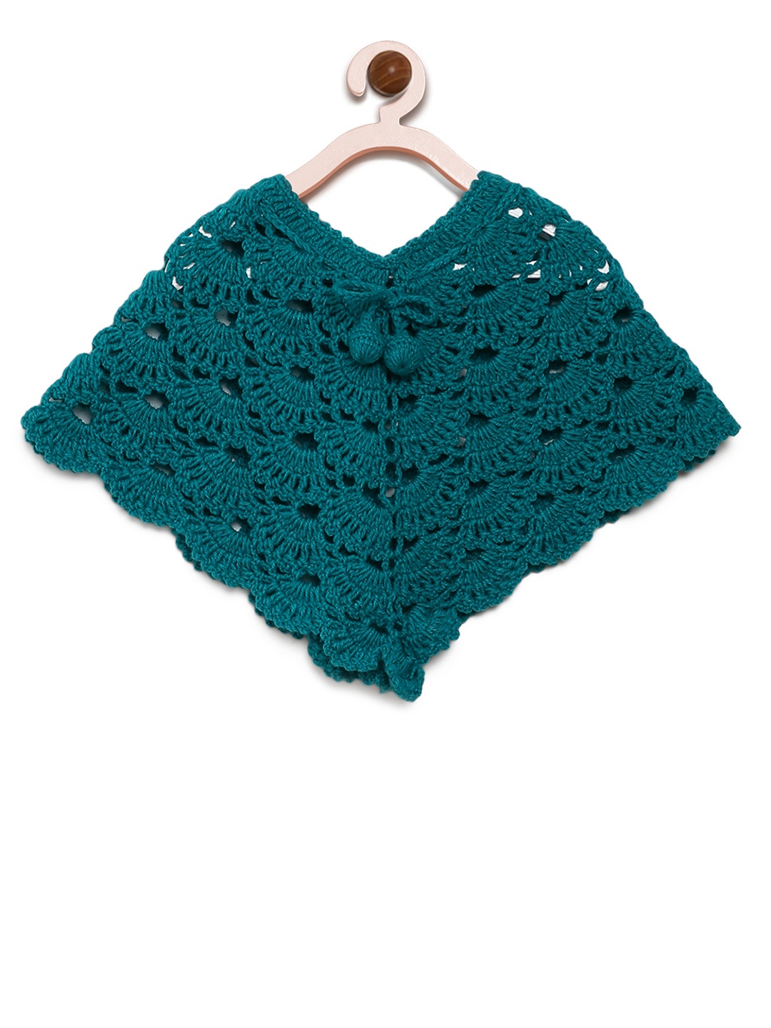 

CHUTPUT Girls Teal Woolen Self Design Poncho