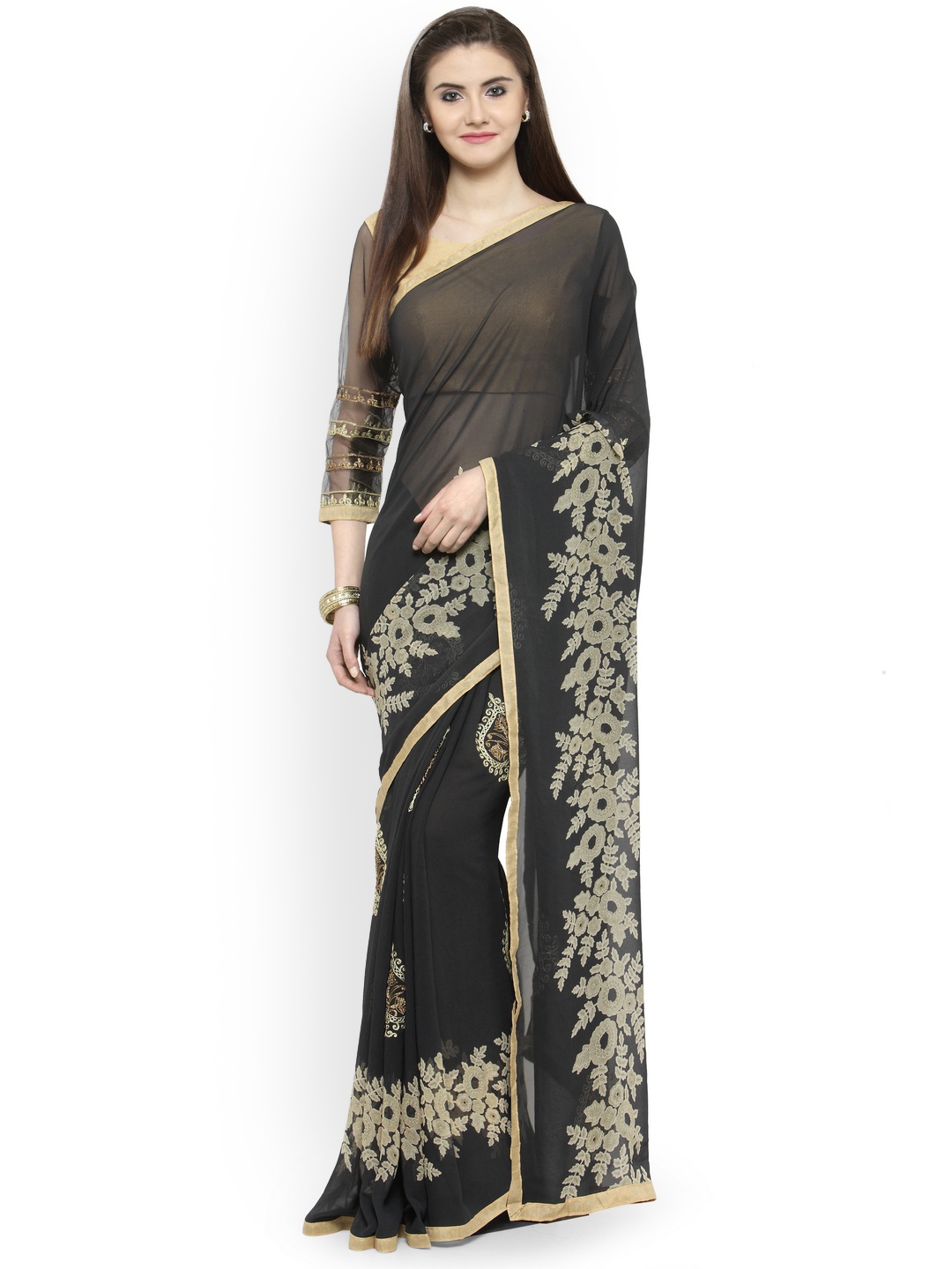 

Shaily Black Embroidered Pure Georgette Saree