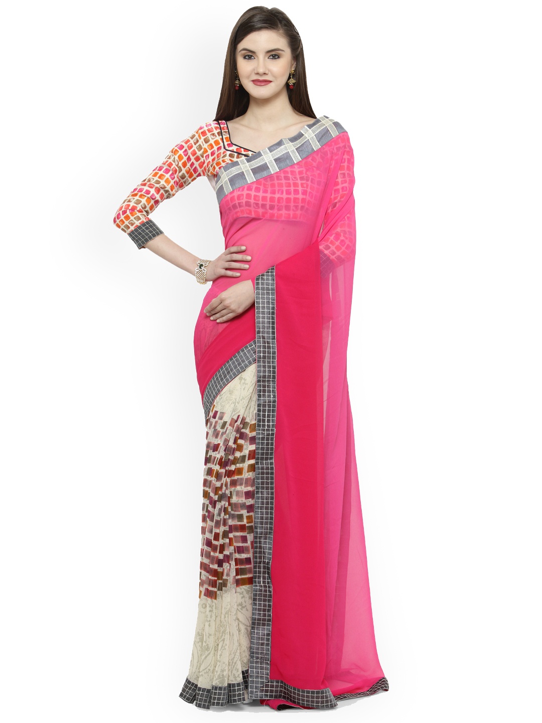 

Shaily Pink Printed Pure Georgette Saree