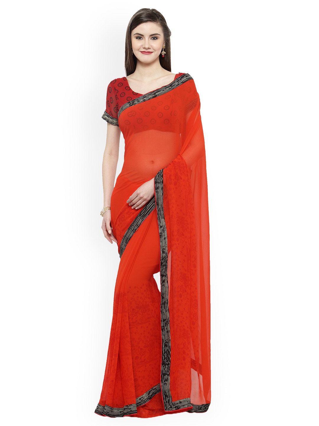 

Shaily Red & Black Pure Georgette Printed Saree
