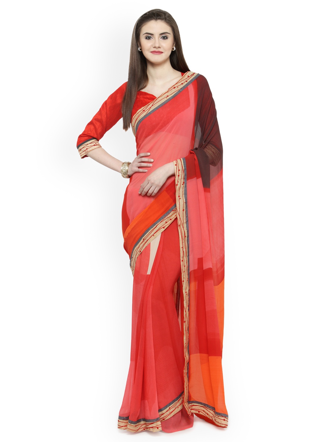 

Shaily Peach-Coloured Printed Pure Georgette Saree