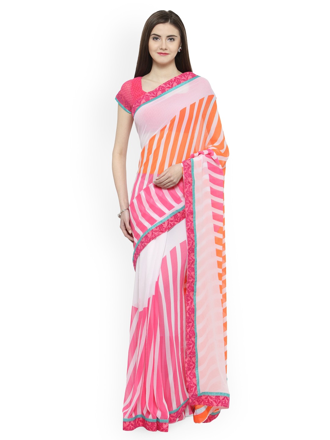 

Shaily Pink Printed Pure Georgette Saree