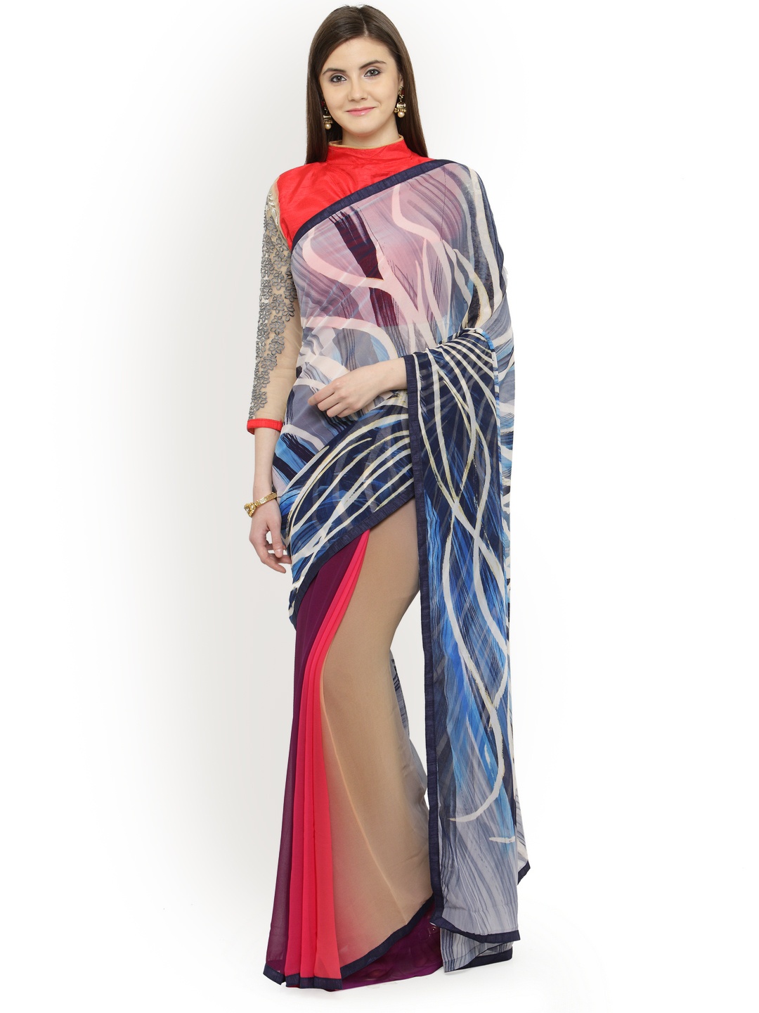 

Shaily Blue & Beige Pure Georgette Printed Saree