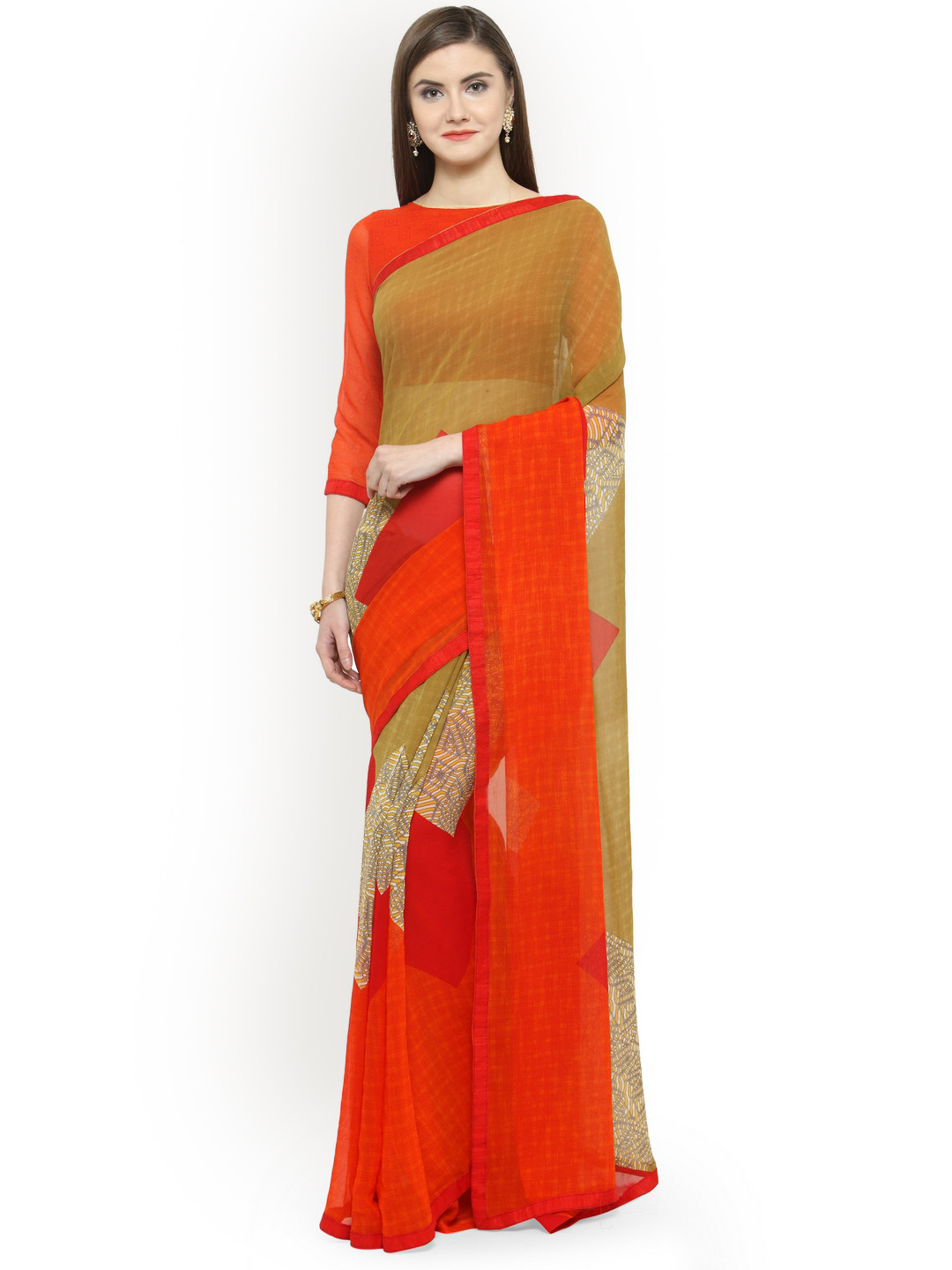 

Shaily Beige Printed Pure Georgette Saree