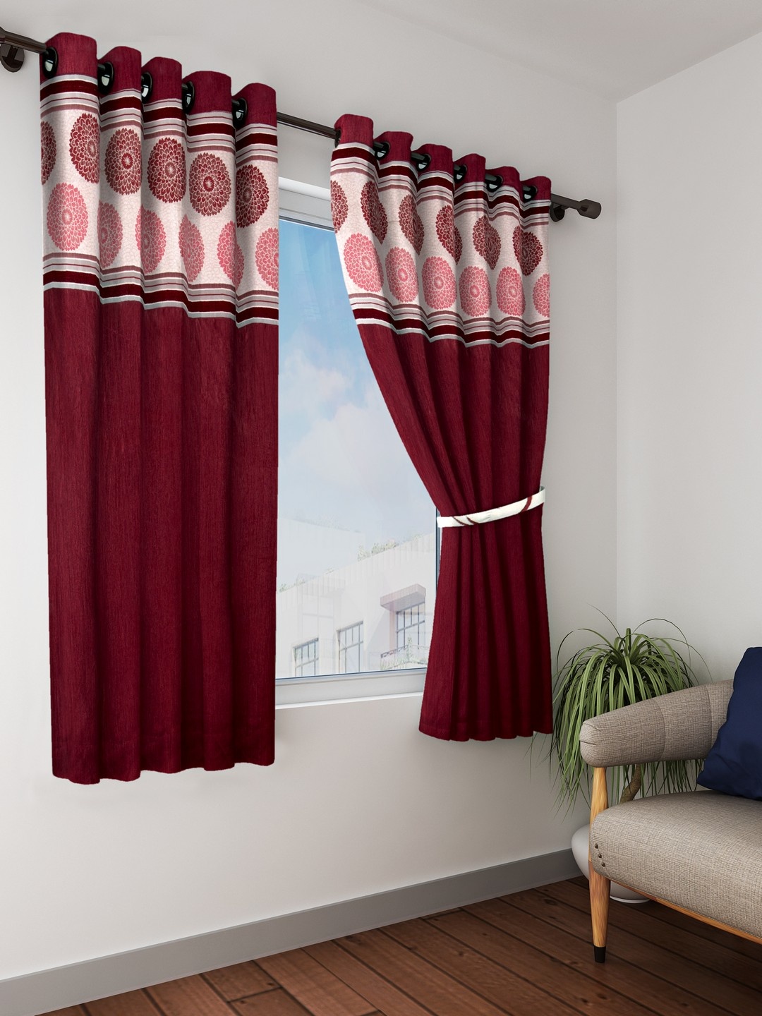 

Cortina Maroon & Pink Set of 2 Window Curtains