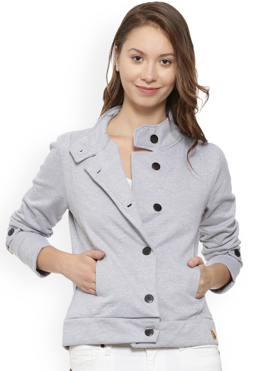 

Campus Sutra Women Grey Melange Solid Tailored Jacket