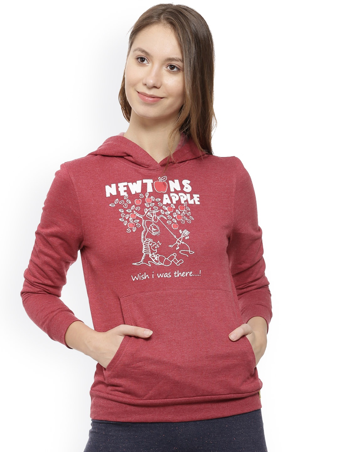 

Campus Sutra Women Maroon Printed Hooded Sweatshirt