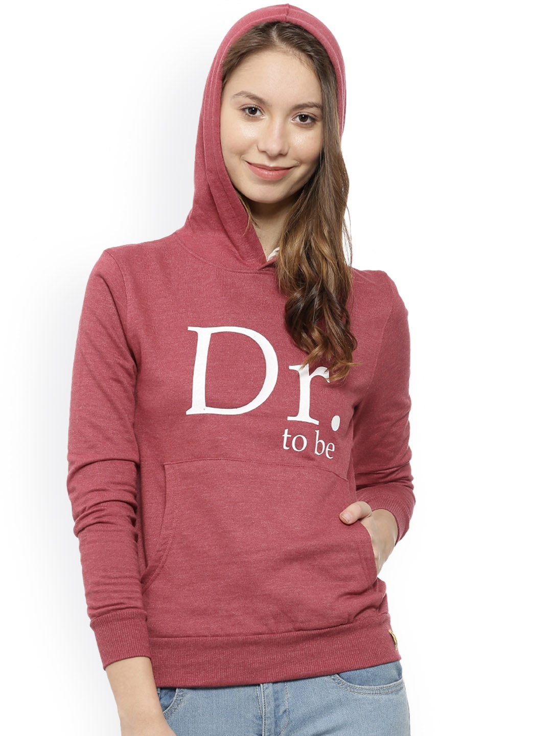 

Campus Sutra Women Maroon Printed Hooded Sweatshirt