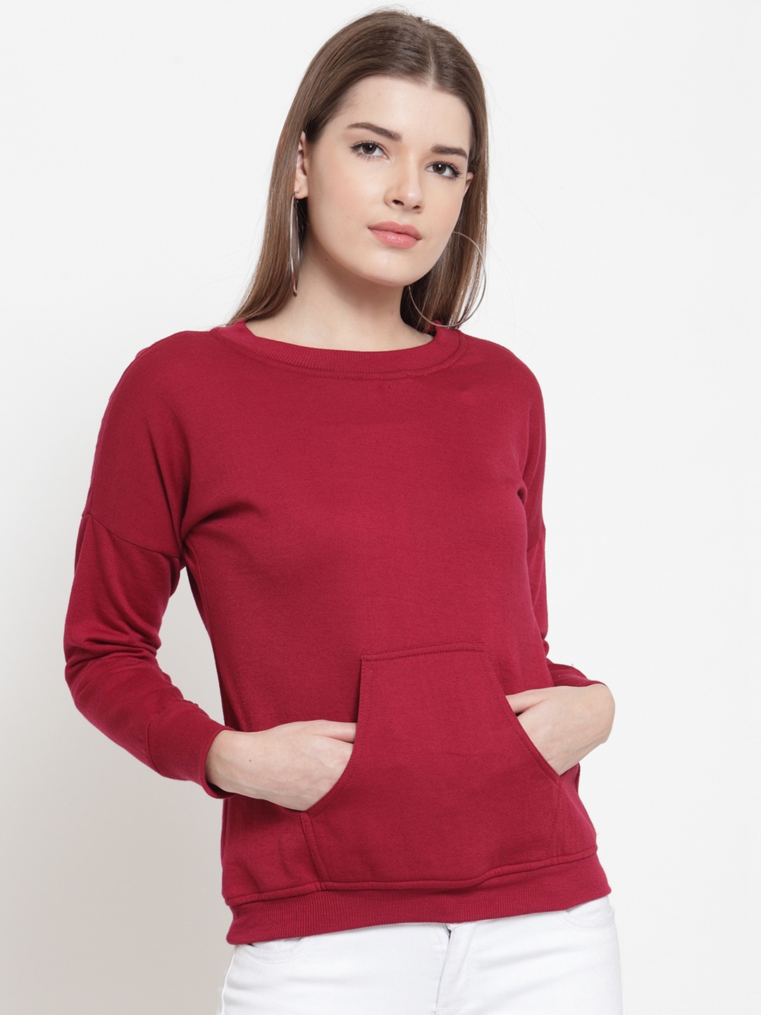 

Belle Fille Women Maroon Solid Sweatshirt