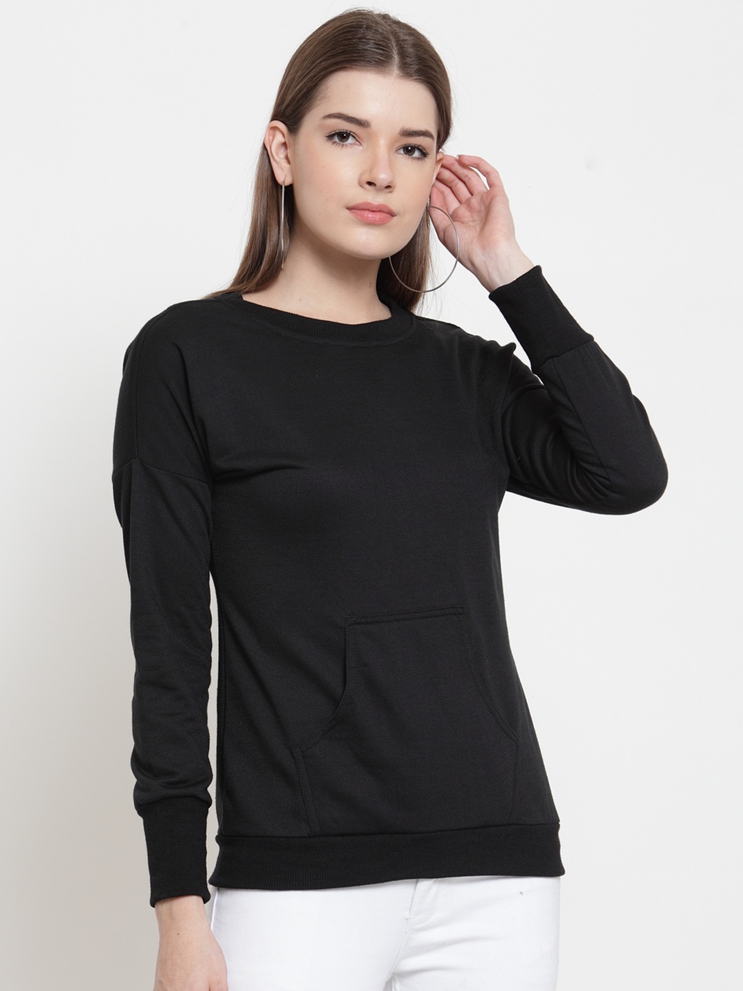 

Belle Fille Women Black Solid Sweatshirt