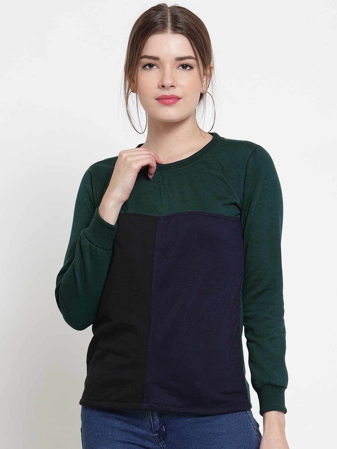 

Belle Fille Women Green Colourblocked Sweatshirt