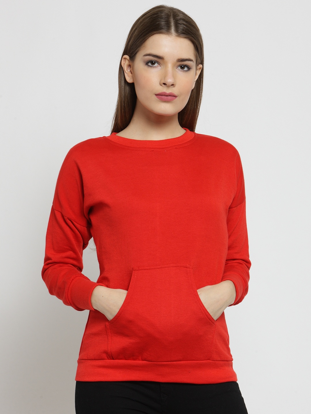 

Belle Fille Women Red Solid Sweatshirt