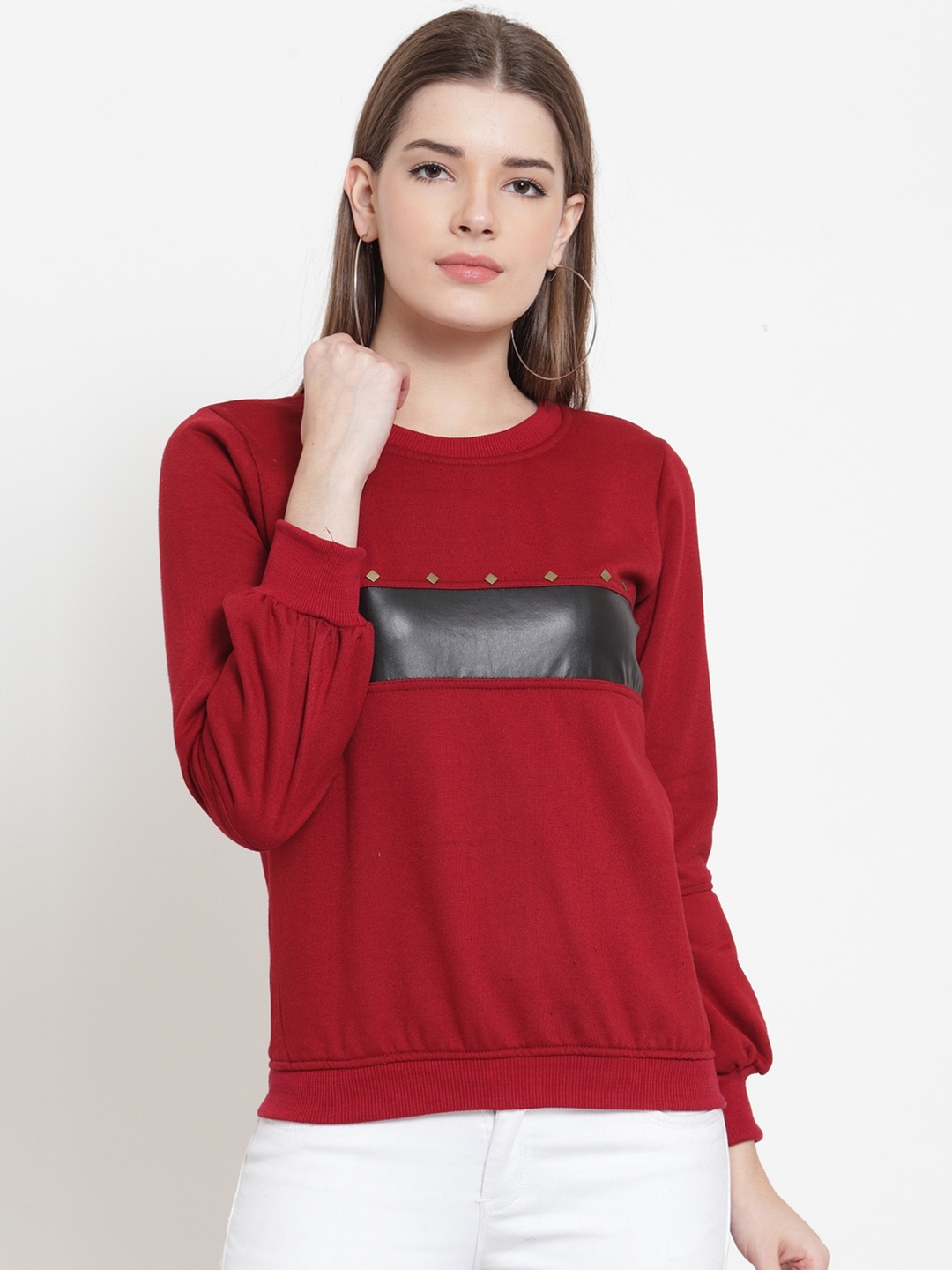 

Belle Fille Women Maroon Solid Sweatshirt