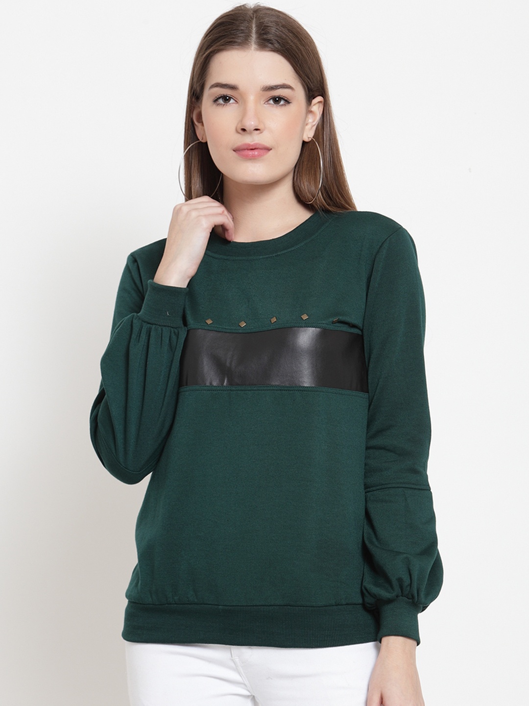 

Belle Fille Women Green Solid Sweatshirt