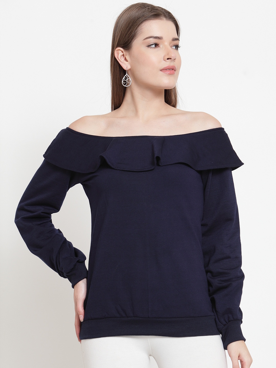 

Belle Fille Women Navy Blue Solid Sweatshirt