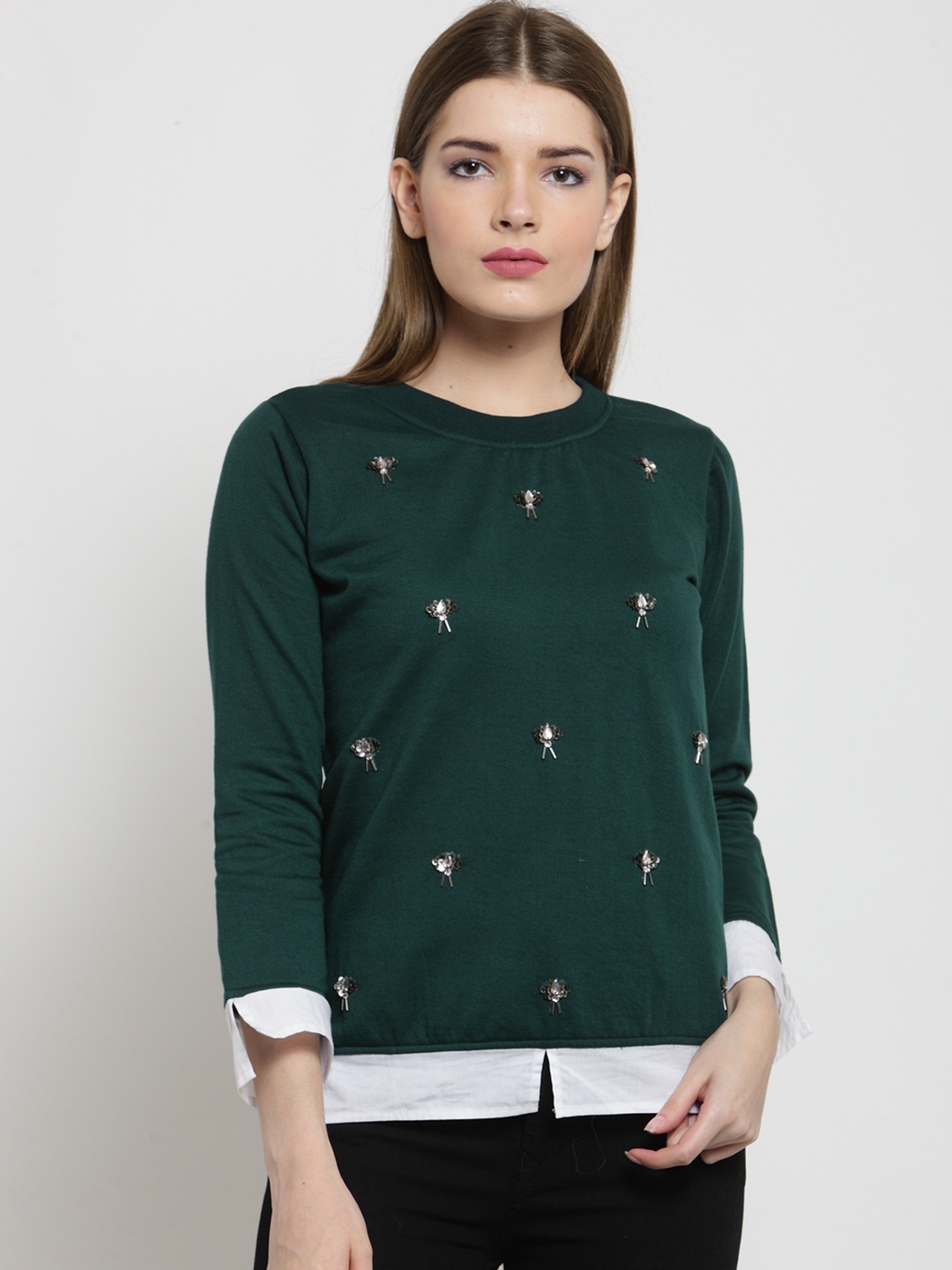 

Belle Fille Women Green Solid Sweatshirt