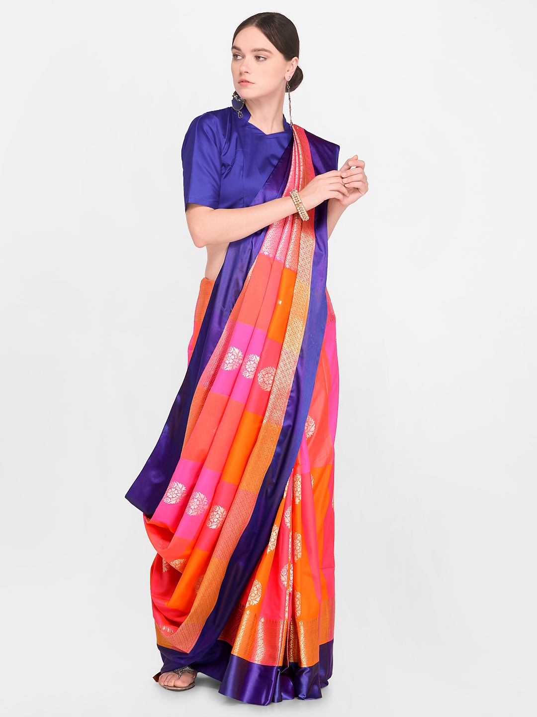 

Varkala Silk Sarees Orange Silk Blend Woven Design Kanjeevaram Saree