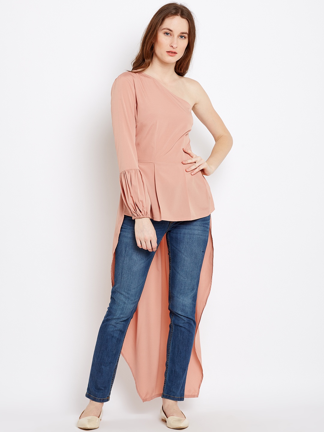 

Popnetic Women Nude-Coloured Solid High-Low Top