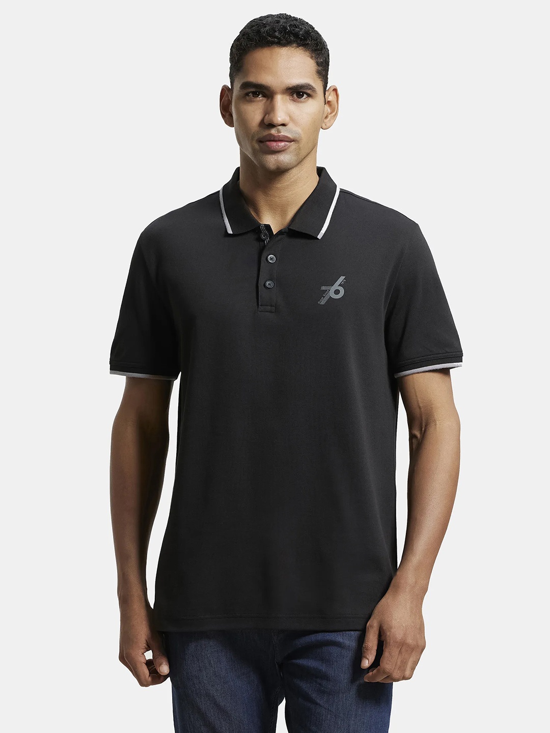 

Jockey Super Combed Cotton Rich Solid Half Sleeve Polo T-shirt-3911, Black